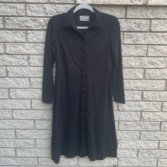Everlane Black 100% Luxe Cotton Midi Button Front Long Sleeve Shirt Dress Small - Picture 2 of 5